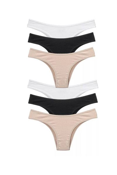 Perita.Life Women's Black Cotton Classic String, Thong (Set of 6)