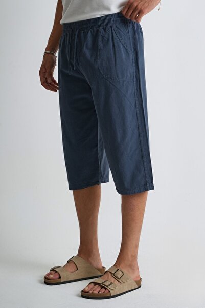 Dechers Erkek Büyük Beden %100 Pamuk Keten Görünümlü Kapri E203