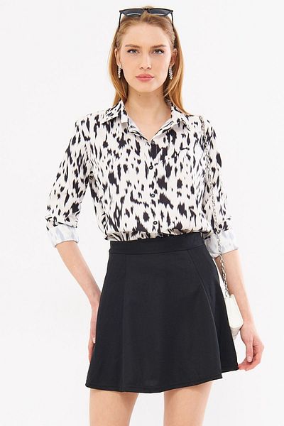 armonika Cămașă cu mânecă lungă pentru femei cu model bej-negru - ARM-24K001017