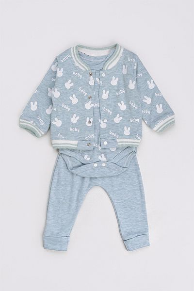 ZİMBOO Baby Suit Rabbit Printed Cardigan 3 Piece Set