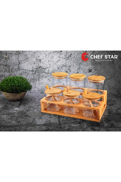 Chefstar 6-Piece Wooden Covered Legume Storage Box