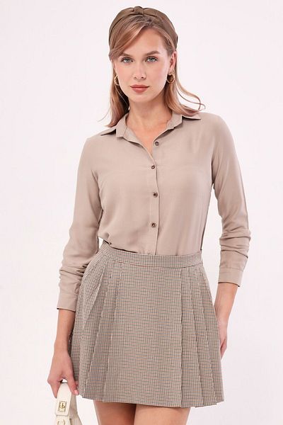 armonika Women's Beige Long Sleeve Plain Shirt ARM-18Y001176