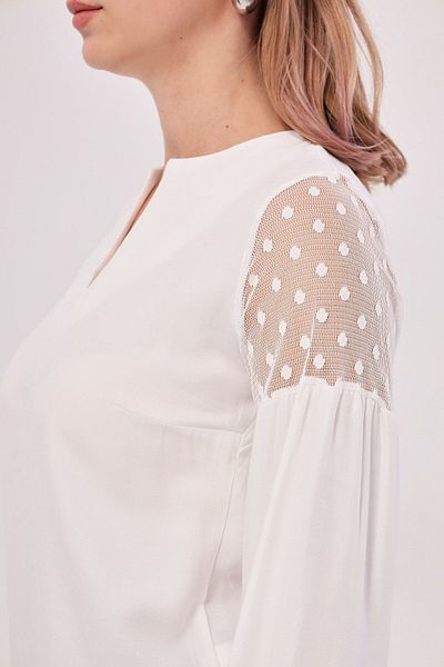 armonika Weiße Ballonbluse aus Tüll mit V-Ausschnitt und Ärmeln für Damen ARM-20K001038