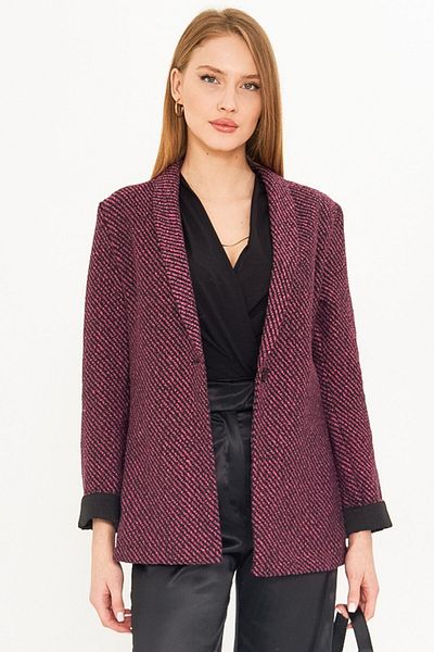 armonika Jachetă pentru femei, cu mâneci în dungi fucsia, cu un singur buton, ARM-25K 001106
