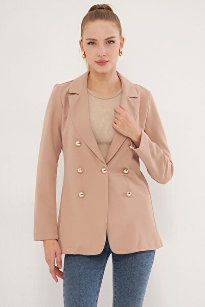 armonika Kadın Bej Düğmeli Ceket ARM-20K001151