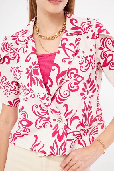 armonika Jachetă crop pentru femei cu model de in fucsia - ARM-24Y 001095
