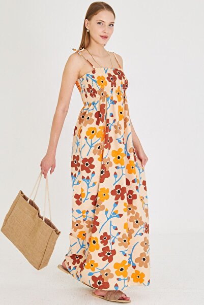 armonika Γυναικείο μπεζ λουράκι με κορδόνια στο στήθος Gipe ελαστικό μακρύ φό...