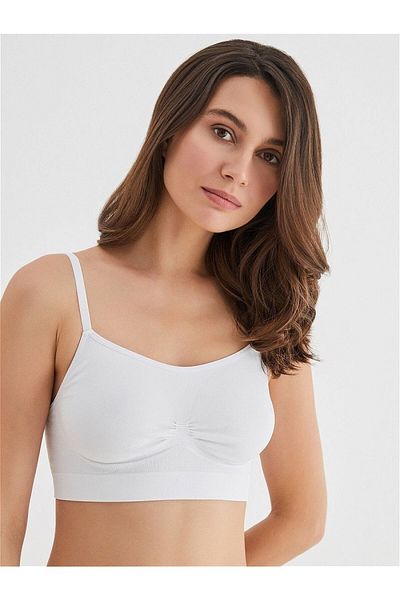 MİSTİRİK Pisun Model Rope Strap Bustier Sutien Sport Model Fără Cusături Sutien Tesatura Tricotat Culoare Albă
