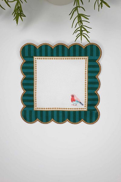 DECO Digital Printed Embroidered Cocktail Napkin with Decorative Edge Bird Pattern
