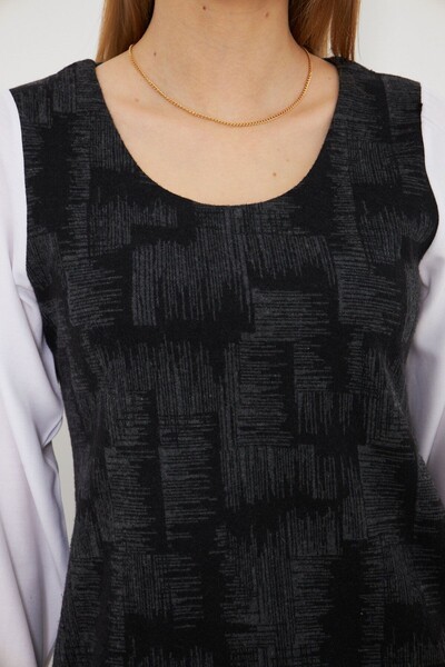 armonika Kadın Antrasit U Yaka Eteği Fırfır Detaylı Uzun Kol Cepli Elbise ARM-25K001052