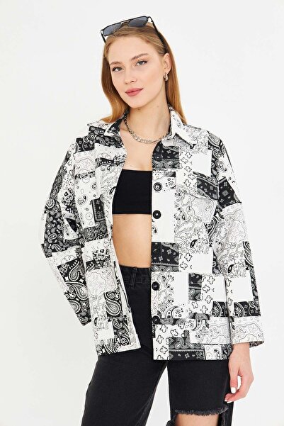 armonika Γυναικείο πουκάμισο με λευκό σχέδιο με λεπτομέρεια τσέπης ARM-25K 001071