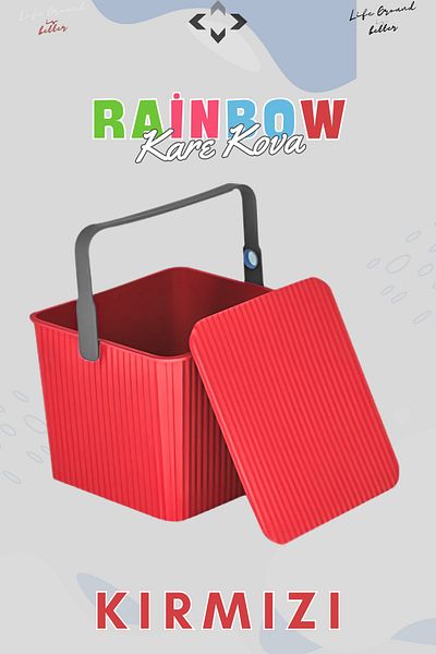 LİGROUND Rainbow Square Lid Picnic Basket Organizer with Handle 1 Piece Square Bucket Picnic Bag Basket