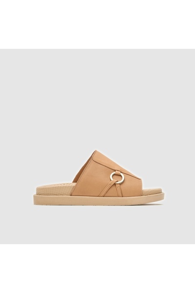 TOGO Nude Hakiki Deri Kadın Toka Detaylı Comfort Terlik [060213]