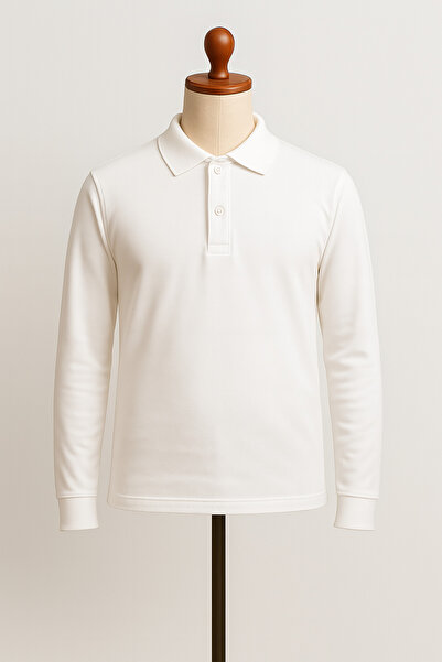 FATELLA Unisex Collar Long Sleeve White T-shirt