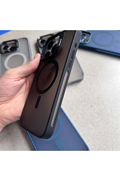 Fibaks Apple iPhone 16 Pro Uyumlu Kılıf Standlı Mat Magsafe Metal Tuşlu Kamera Lens Hediyeli Wonk Kapak