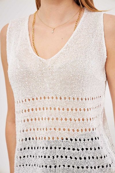 armonika Women's White V-Neck Hollowed-Out Lace Tank Top Arm-25K 012015