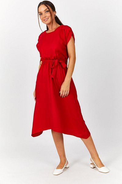 armonika Women's Red Elastic Waist Tied Dress ARM-18Y001120