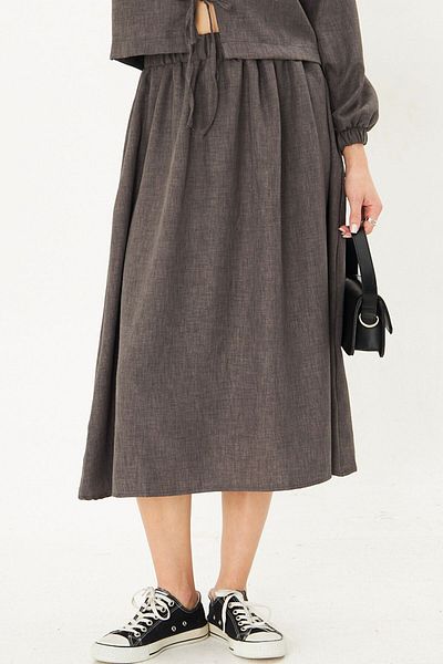 armonika Women's Smoked Midi Length Skirt with Elastic Waist Pockets Arm-25K 001010