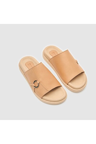 TOGO Nude Hakiki Deri Kadın Toka Detaylı Comfort Terlik [060213]