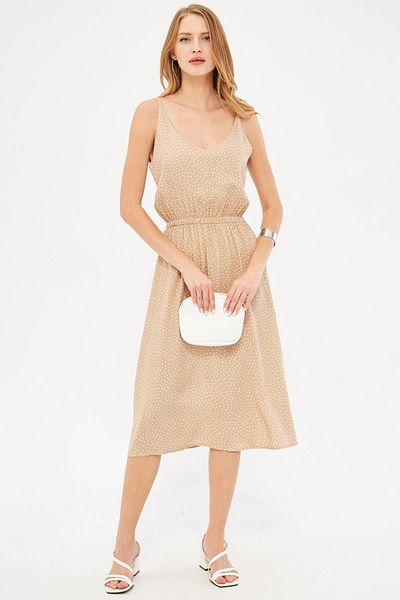 armonika Rochie midi evazată cu decolteu în V bej - bretele și talie elastică ARM-24Y 001103