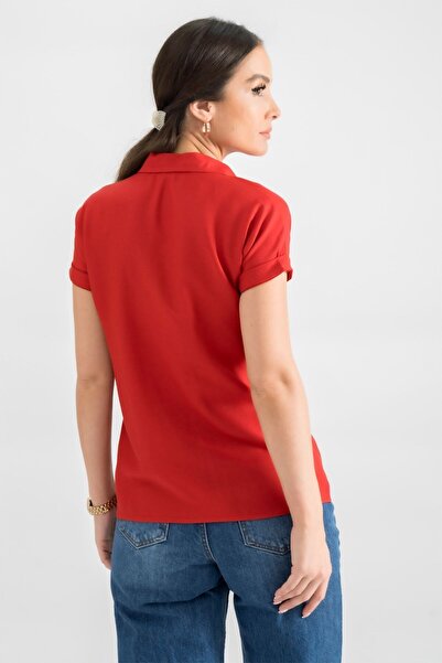armonika Women's Red Short Sleeve Shirt ARM-19Y001065
