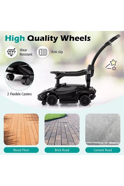 Factual Toys Lamborghini Ride on Push Car Walking Toy Stroller with USB Port - Black