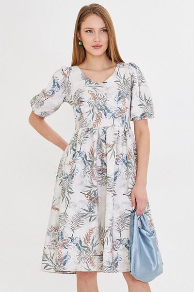 armonika Rochie midi pentru femei, crem, cu decolteu în U, cu mâneci, talie elastică, cu șnur ARM-25Y 001003