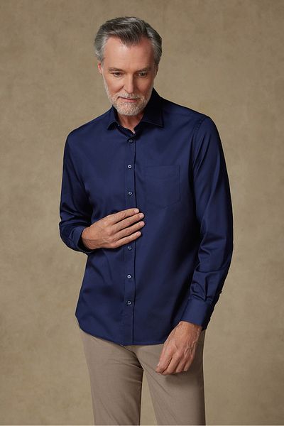 Abbate Leonardo Satin Cotton Comfort Fit Navy Blue Classic Collar Men's Shirt