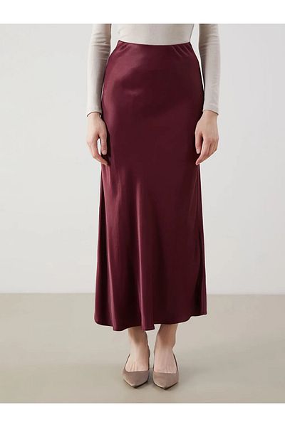 LC Waikiki Fusta de damă LCW Modest Burgundy Standard Fit din satin