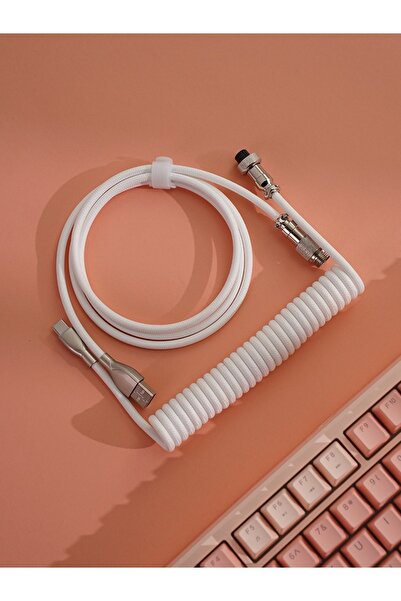 Leaven Mekanik Klavyeler İle Uyumlu Coiled Cable- Örgülü Sarmal Type-C Klavye Kablosu