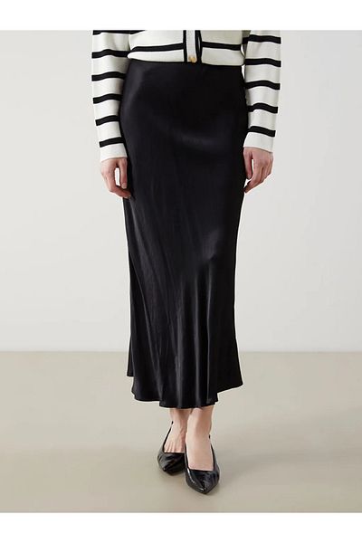 LC Waikiki Fusta de damă LCW Modest Black Standard Fit din satin