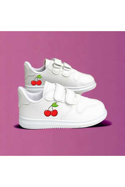 LİASSHOES Cherry Printed White Children's Sports Shoes Sneaker