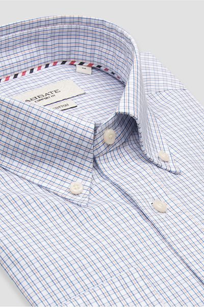 Abbate Poplin Cotton Sports Comfort Fit Collar Blue Checkered Button Collar Men's Shirt