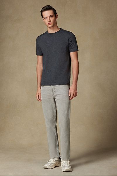 Abbate Cotton Relaxed Fit Comfort Fit Basic Plain Short Sleeve Crew Neck Dark Gray T-Shirt T-Shirt