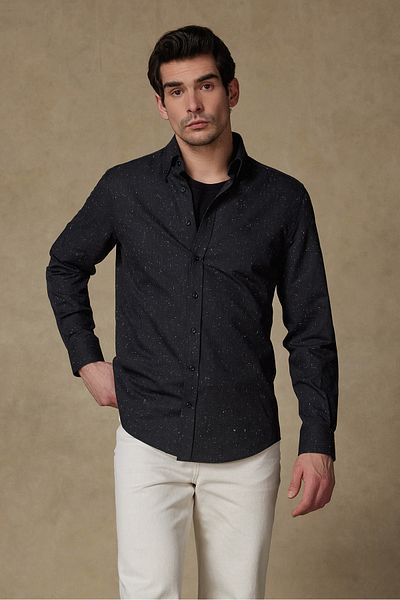 Abbate Luca Cotton Sports Comfort Fit Black Button Collar Men's Shirt