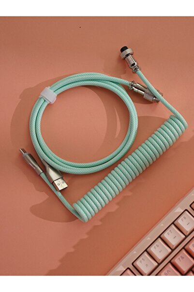 Leaven Mekanik Klavyeler İle Uyumlu Coiled Cable- Örgülü Sarmal Type-C Klavye...