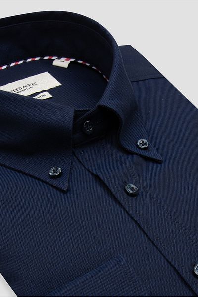 Abbate Matteo Denim Cotton Sports Comfort Fit Navy Blue Button Collar Men's Shirt