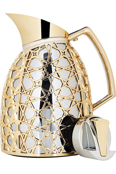 Alsaif Gallery Andalusia Alsaif Gallery Glass Thermos Set, 0.75.1 L, Islamic Pattern - Silver And Gold