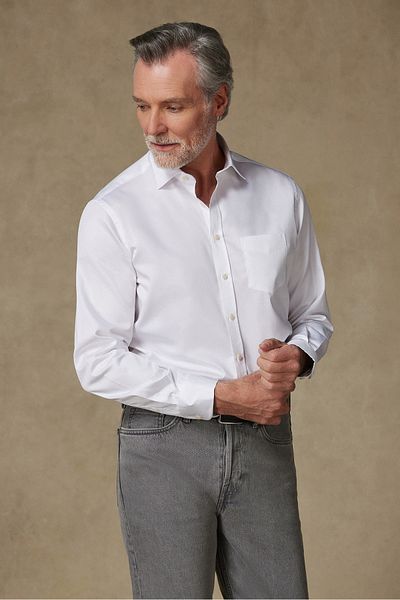 Abbate Leonardo Satin Cotton Comfort Fit White Classic Collar Men's Shirt