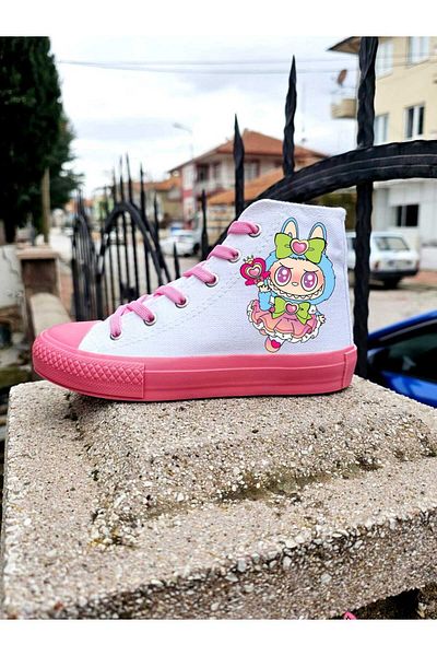 LİASSHOES Heart Asa Lallobi Printed White Pink Sole Children's Sports Shoes Sneaker
