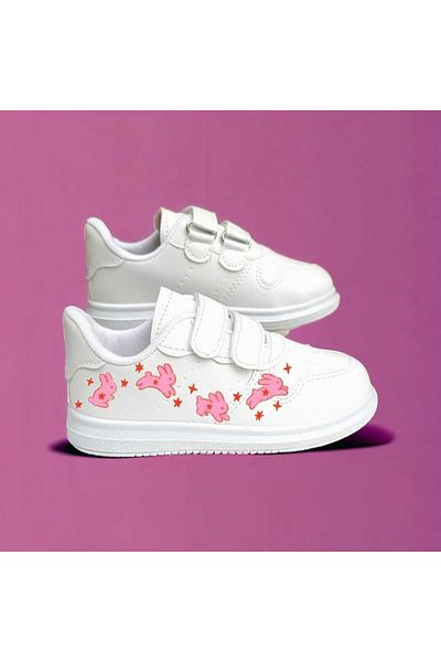 LİASSHOES White Kids Sneakers Sneaker with Pink Rabbits Print