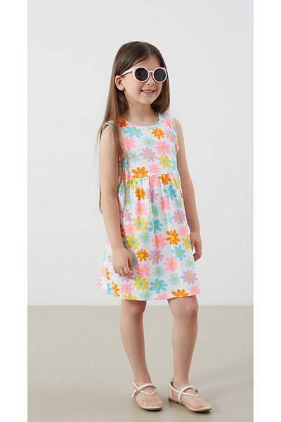 LC Waikiki Lcw Baby Ecru Crew Neck Floral Girls' Combed Cotton Dress