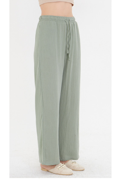 THIFF GYMWEAR Χακί Φαρδύ Γυναικείο Παντελόνι Μουσελίνας