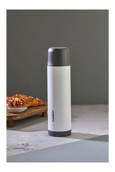 Elista 1 Liter Double Layer Steel Thermos - 24 Hours Hot, 48 Hours Cold, (Camping, Picnic, Office, Travel) White