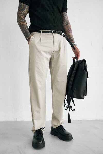 ablukaonline Men's Textured Thin Fabric Regular Fit Trousers Beige