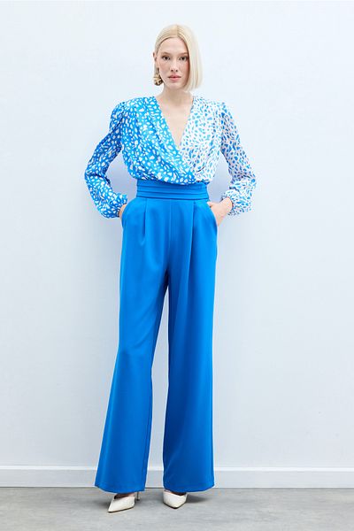 Sateen Indigo Pocket Waist Detailed Trousers