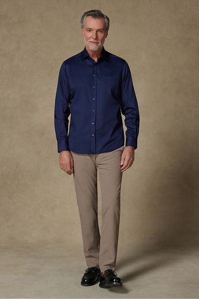 Abbate Leonardo Satin Cotton Comfort Fit Navy Blue Classic Collar Men's Shirt