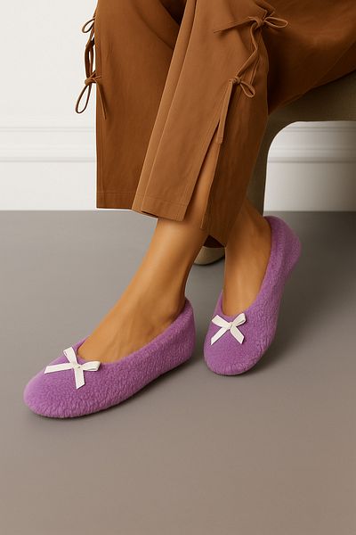 fluffy Booties Women's Slippers - Foldable Bag, Portable Home Ballerinas, Non-Slip No Sound Sole
