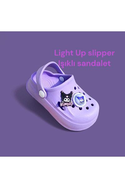 LİASSHOES Lighted Kuromici Silicone Light Detail Purple Child Sandals Slippers