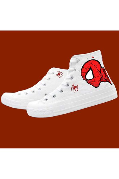LİASSHOES Spider Net Children's Printed White Linen Children's Sports Shoes Sneakers